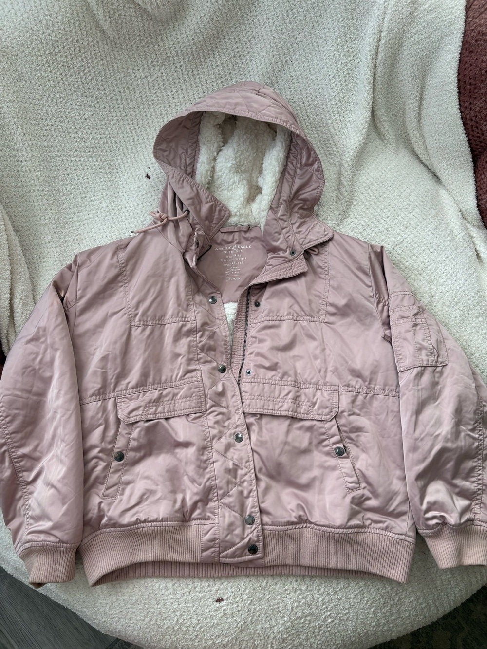 American Eagle Women's Hooded Bomber Jacket in Dusty Pink